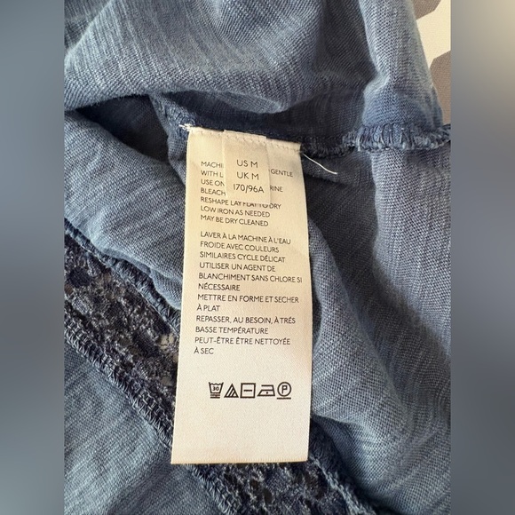 FREE PEOPLE Le Femme Ruffled Crochet shirt Chambray Blue Ruffled Women's Top - Picture 3 of 9